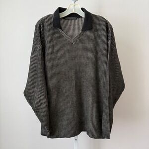 VTG Y2K Metropolitan View XL Polo Sweater Made in Italy Houndstooth Knit Vneck